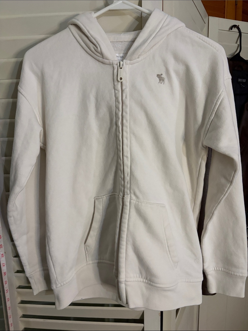Abercrombie & Fitch Kids Cream Full-Zip Hoodie with Embroidered Moose Logo